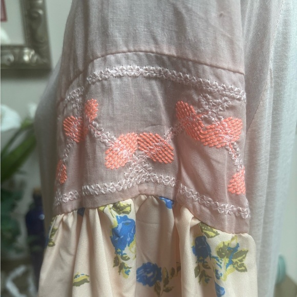 Anthropologie Embroidered Ruffle Pink Tunic Boho Mini Dress Coastal Cowgirl Sz S - Picture 7 of 12